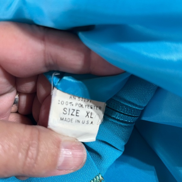 VINTAGE JORDANA (XL) TURQUOISE 2 PIECE PANT SUIT WITH FLORAL EMBROIDERY - Picture 8 of 12